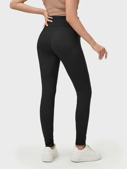 Maternity basic Wide Waistband Solid Leggings - Black