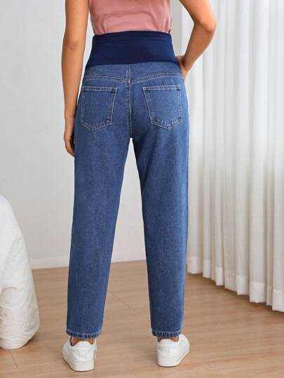 Maternity Wide Waistband Adjustable Waist Straight Leg Jeans - Dark Wash