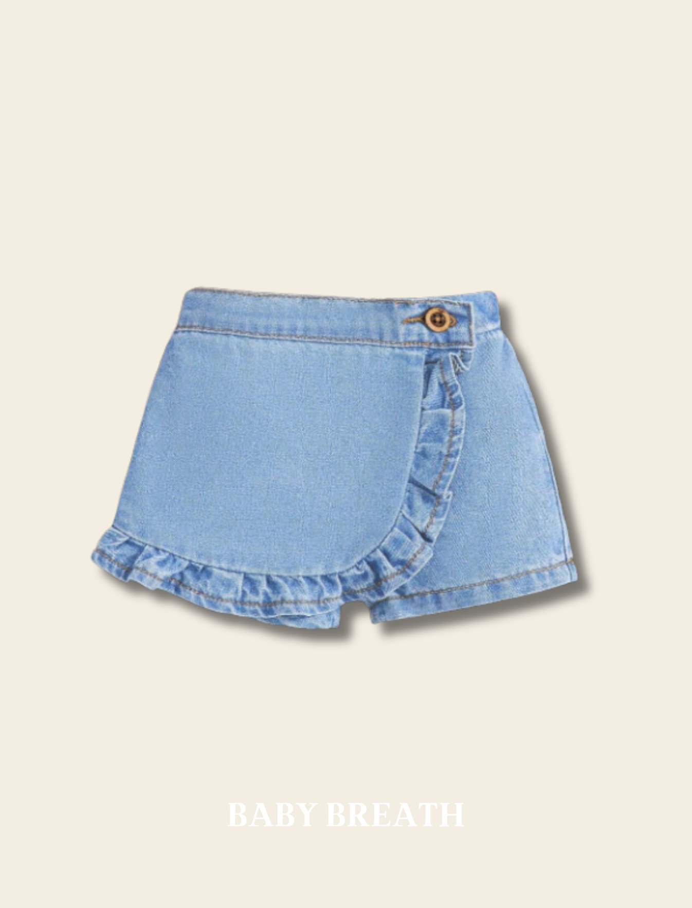 Baby Girls Button Denim Frill Skort | 6M-3Y