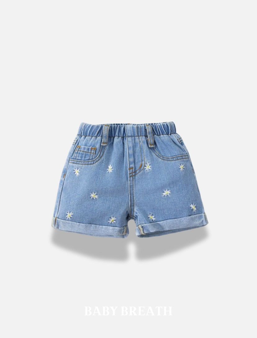 Baby Girls Flower Frost Denim Short | 6M-3Y