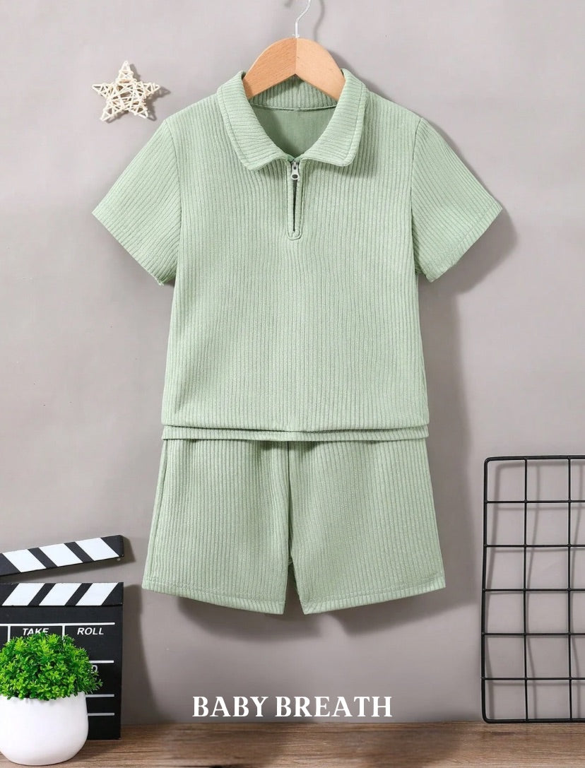 Young Boys Solid Polo Tee & Shorts Set | 4Y-7Y