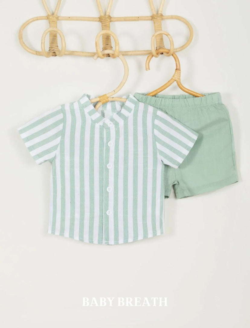 Baby Boys Striped Poplin Shirt & Short Set | 6M-3Y