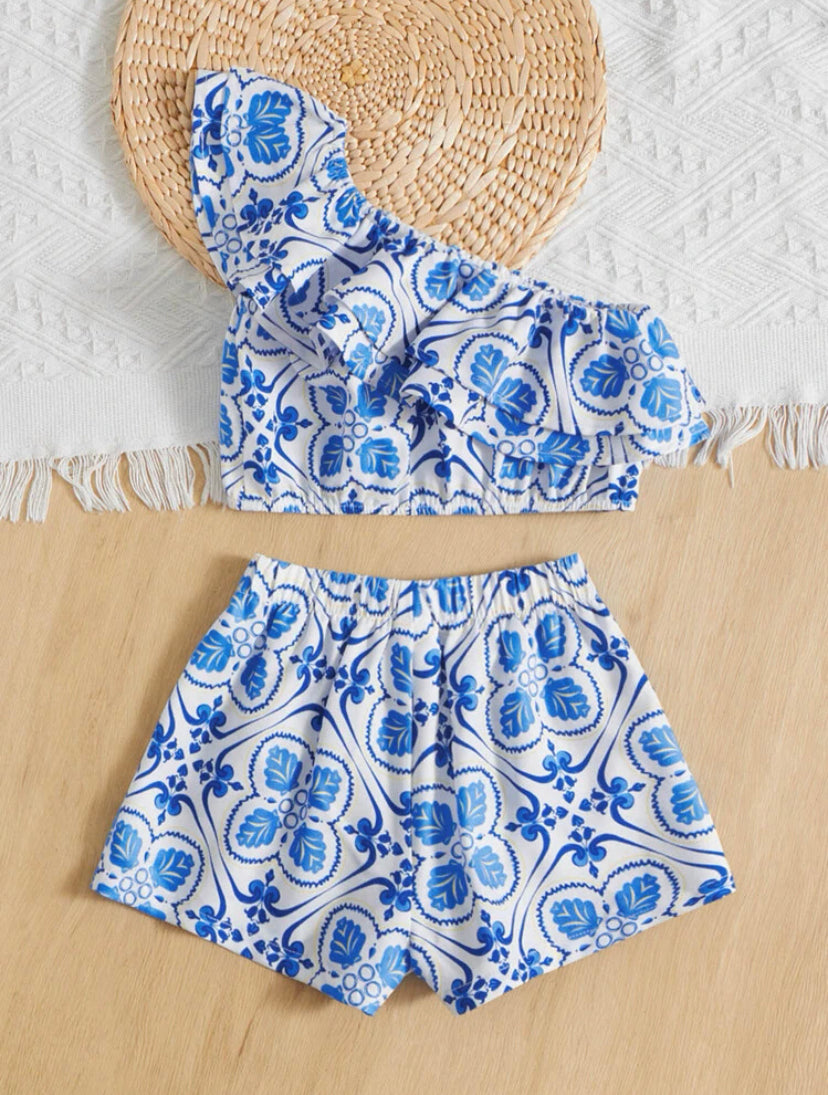 Girls Blue mosaic 2 pcs set | 4Y - 7Y