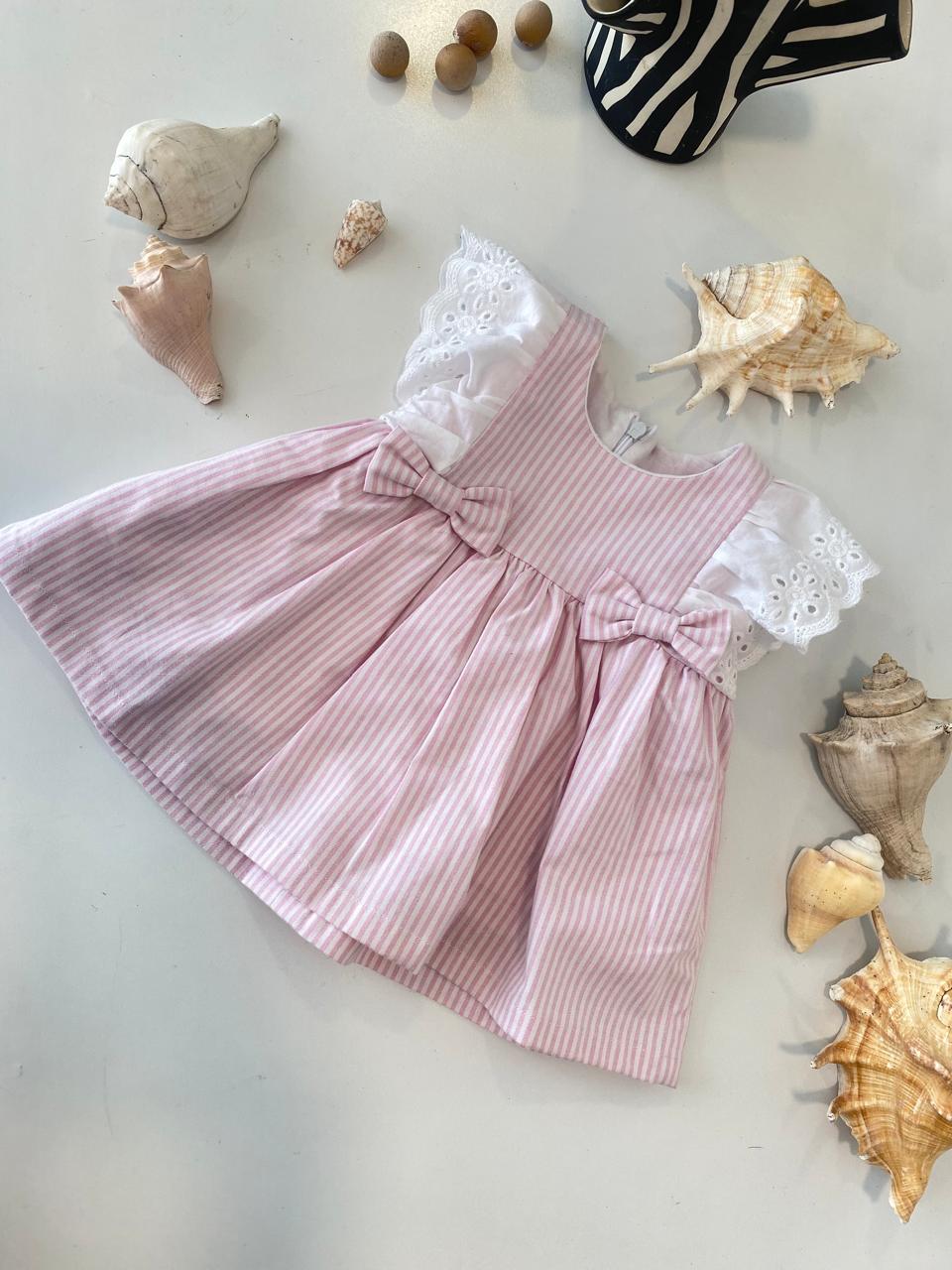 Pink & White Stripes Frock with Bows
