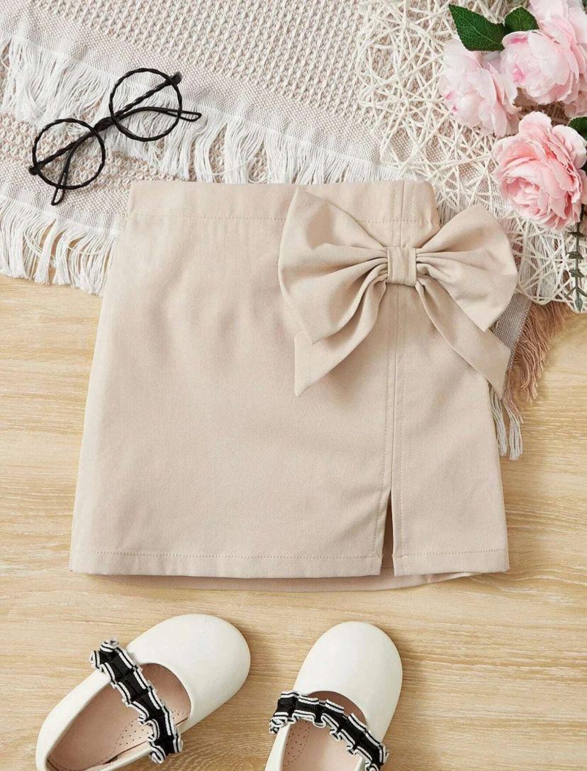 Young Girls Front Bowknot High-Low Hem Skirt