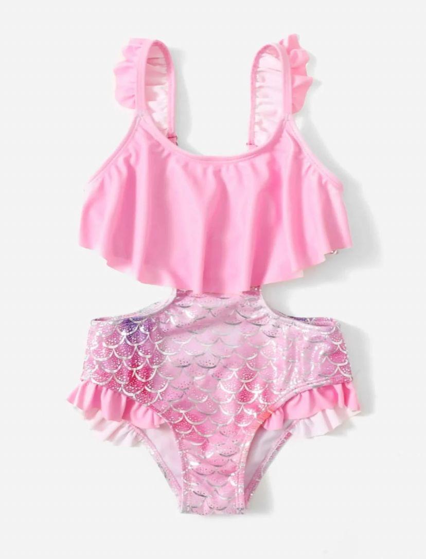 Young Girls Summer Beach Ruffle Hem One Piece Swimsuit