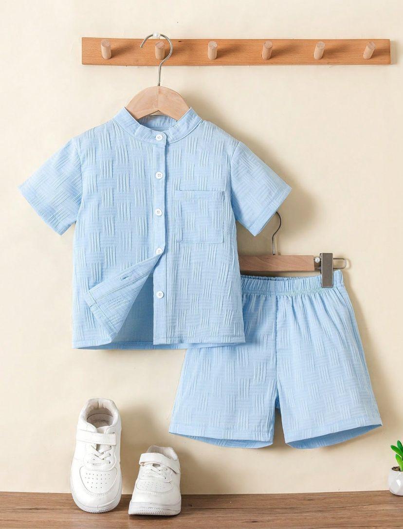 Young Boys Solid Textured Shirt With Shorts Set