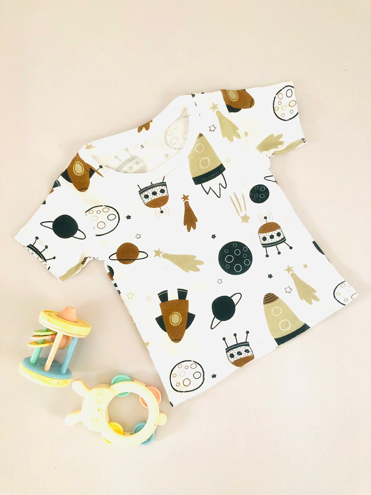 Space Printed White Color Kids T-Shirt