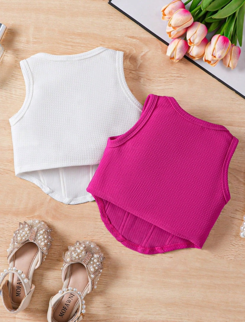 Young Girls Square Neck Curved Hem Tank Top | 4Y-7Y