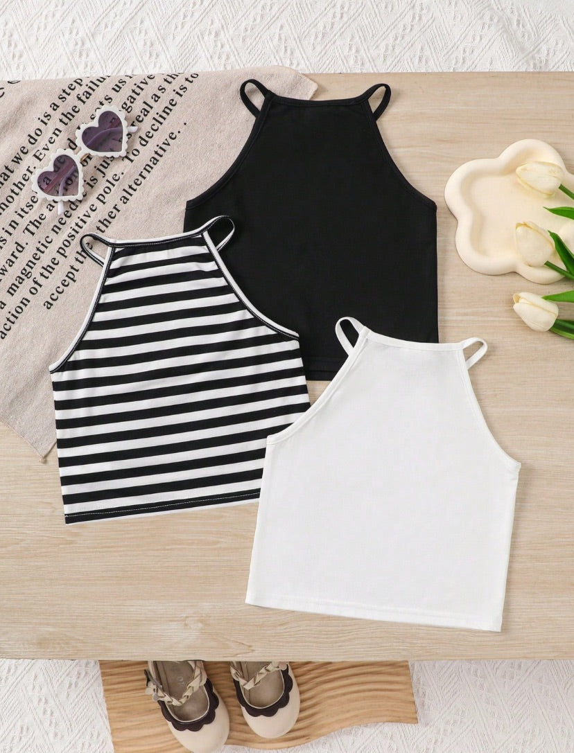 Young Girls Knitted Striped Halter Tight Top | 4Y-7Y