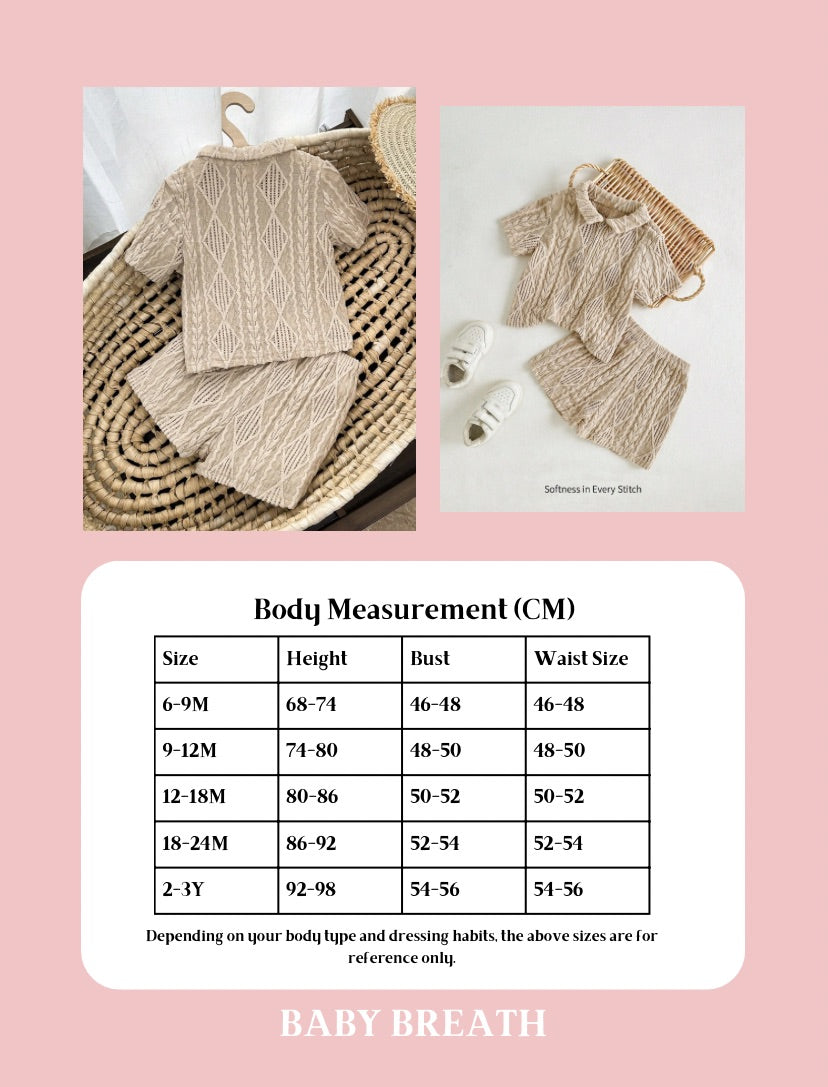Baby Boys Khaki Knitted Soft Collared Short Sleeve Top & Casual Shorts Set | 6M-3Y