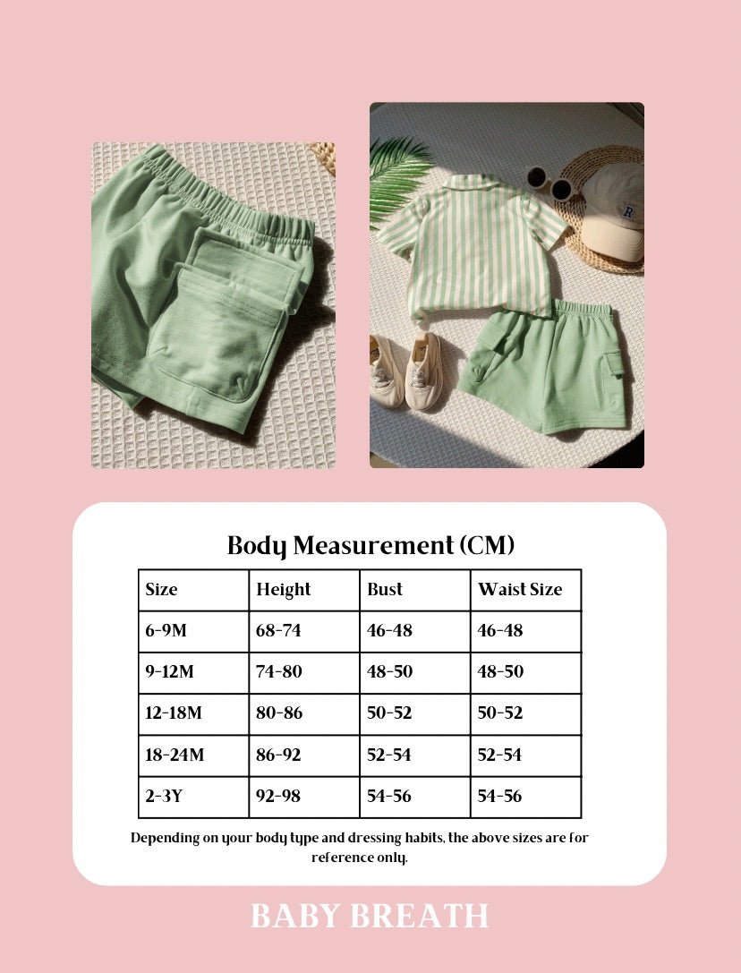 Baby Boys Green White Stripped Shirt & Short Set | 6M-3Y