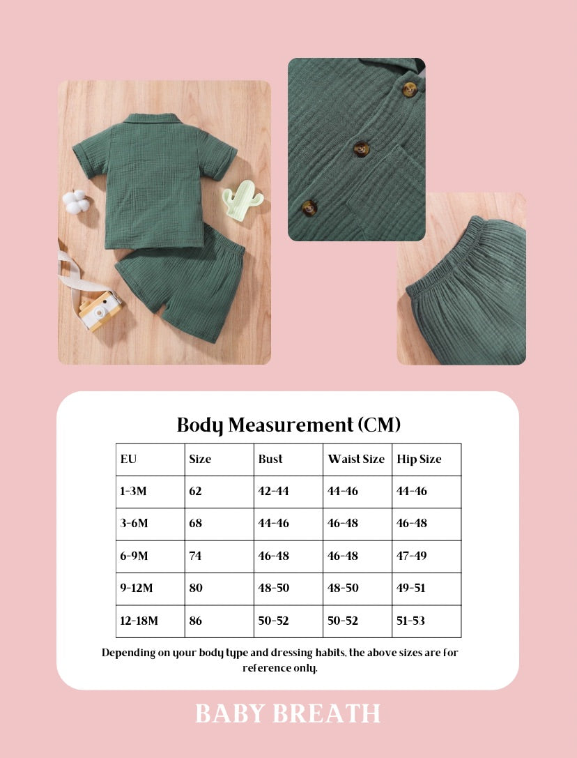Dark Forest Green Button Top & Short Set | 1M - 18M