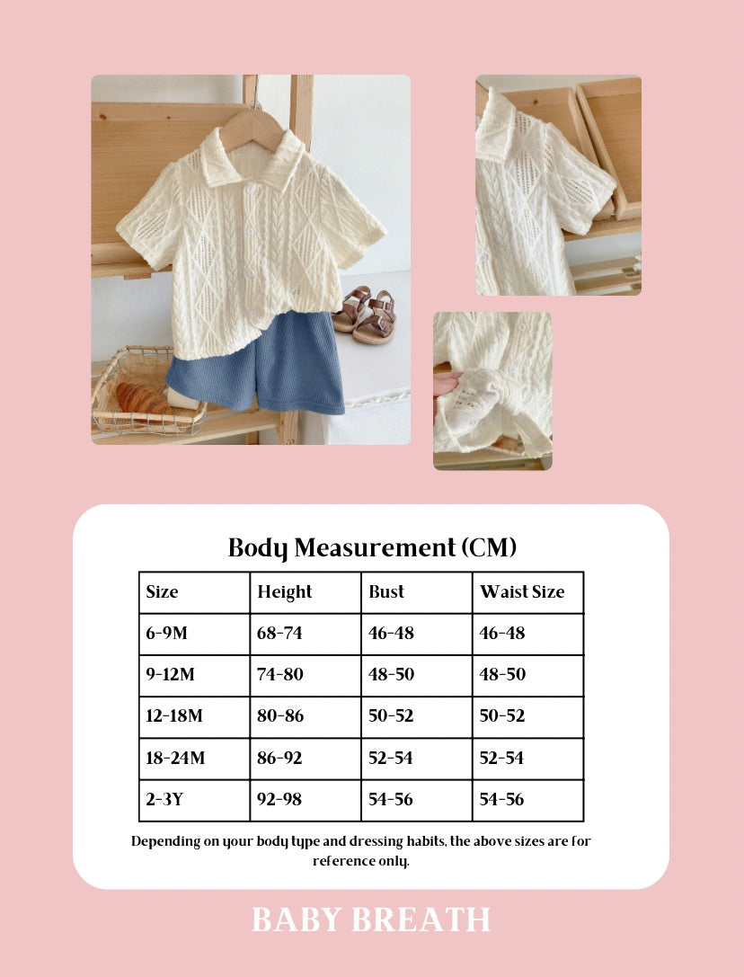 White Lace Up Shirt & Blue Short Set | 6M-3Y