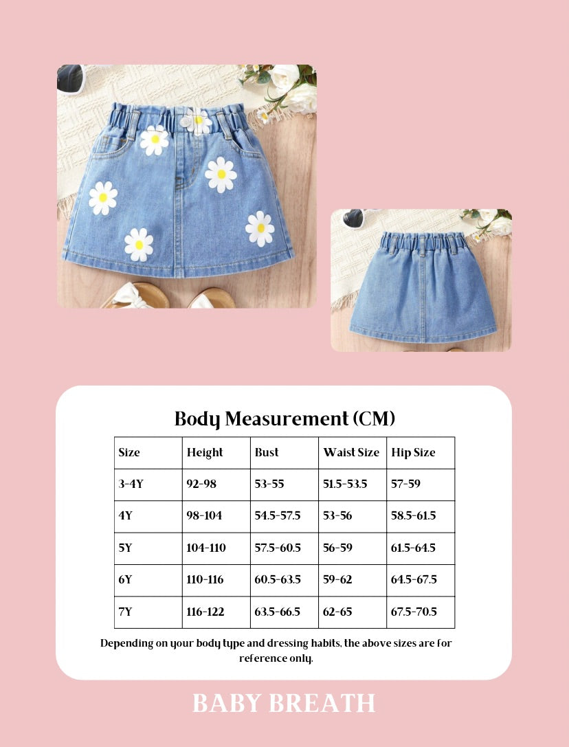 Young Girls White Flowers Garden Denim Skirt | 4Y-7Y