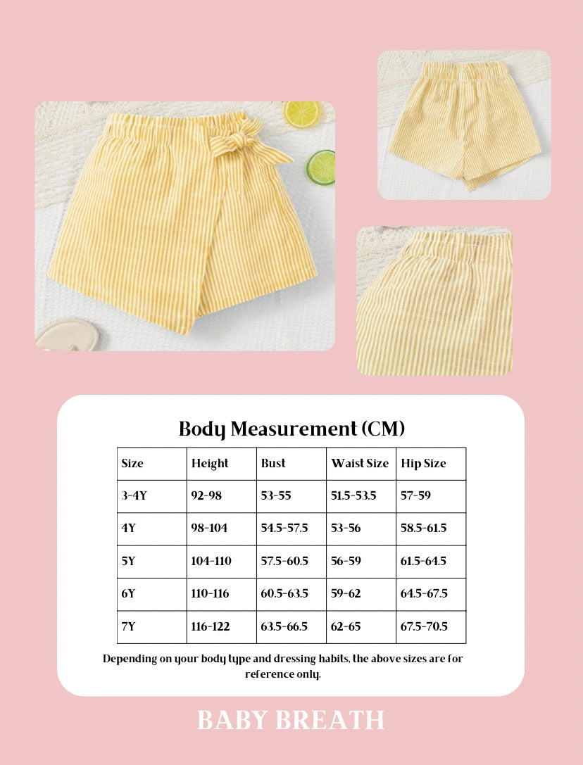 Casual Stripped Skort With Bowknot | 4Y-7Y
