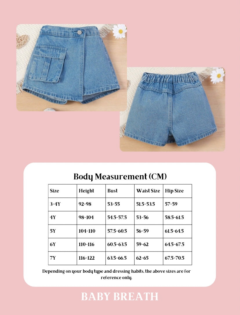 Young Girls Mini Accordion Pocket Denim Skirt | 4Y-7Y