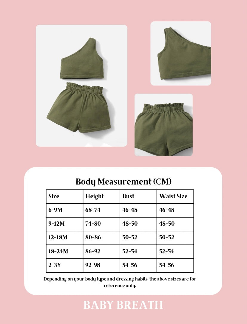 Baby Girls Forest Green One Shoulder Top & Short Set | 6M-3Y