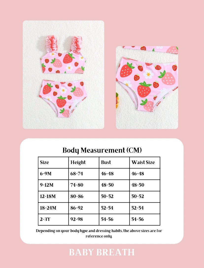Baby Girls Strawberry & Flowers Bikini Swimsuit | 6M-3Y