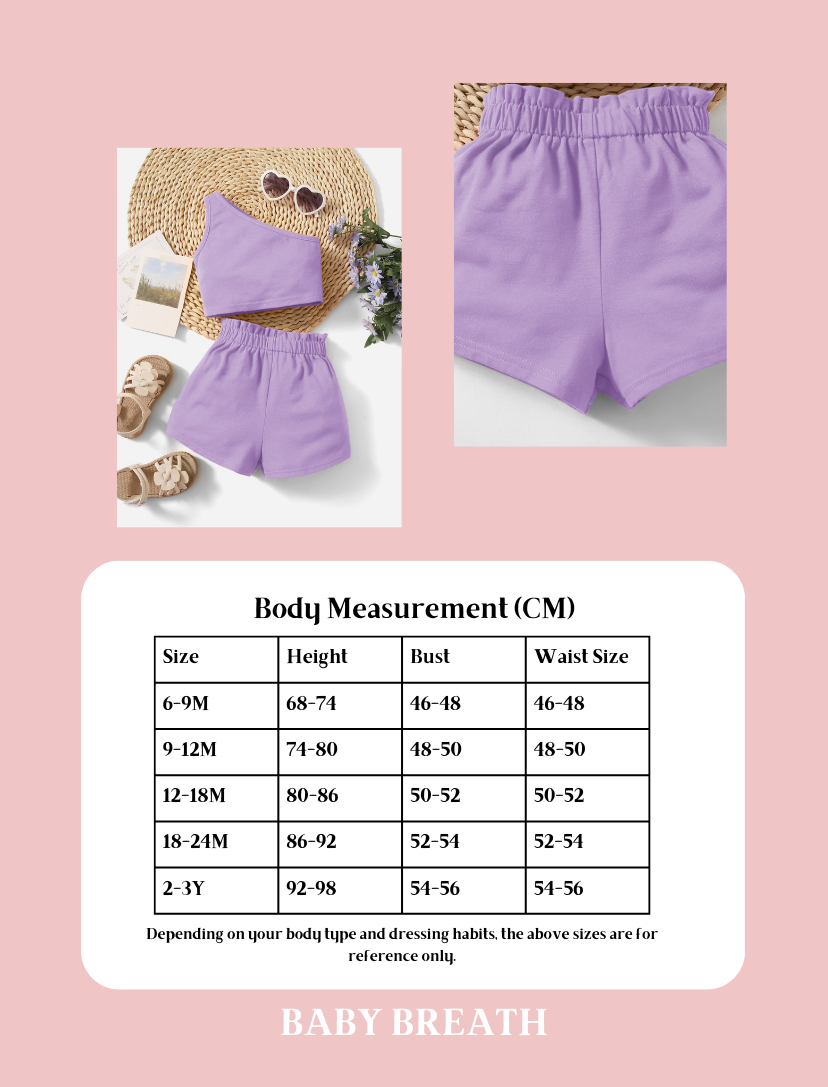 Baby Girls Light Purple One Shoulder Top & Short Set | 6M-3Y