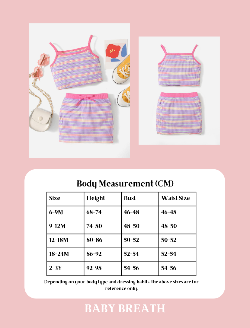Baby Girls Striped Contrast Binding Cami Top & Skirt | 6M-3Y