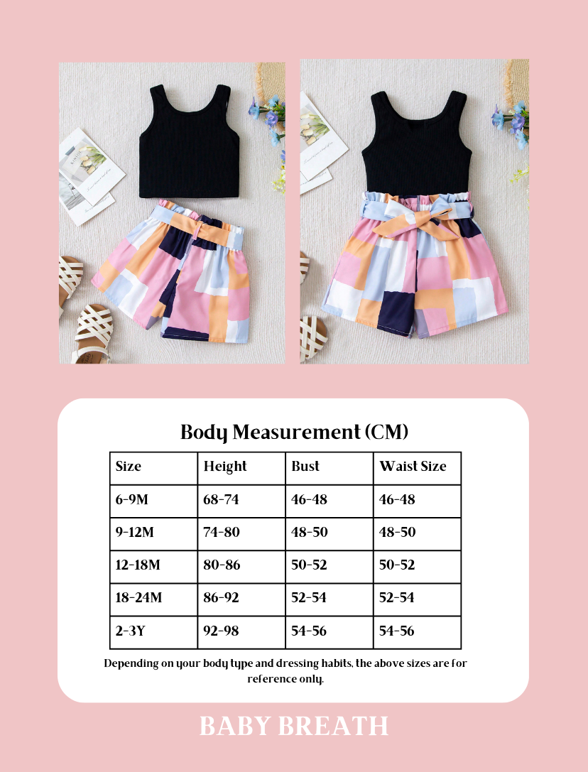 Baby Girls Colorblock Belted Tank Top & Short Set | 6M-3Y