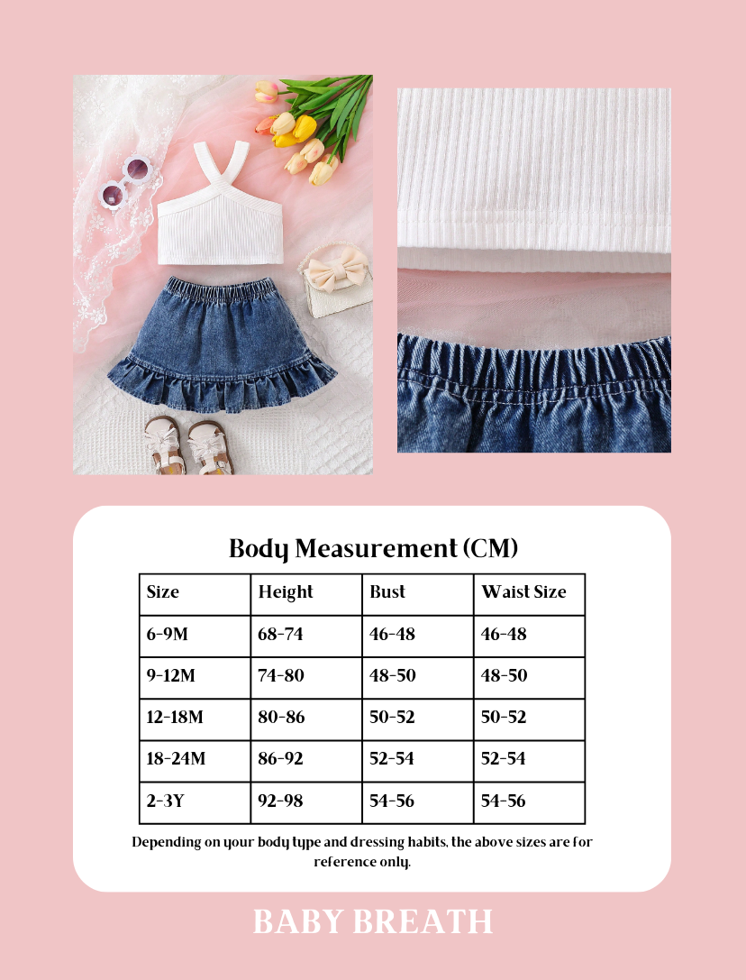 Baby Girls Ribbed Cami Top + Denim Skirt Set | 6M - 3Y