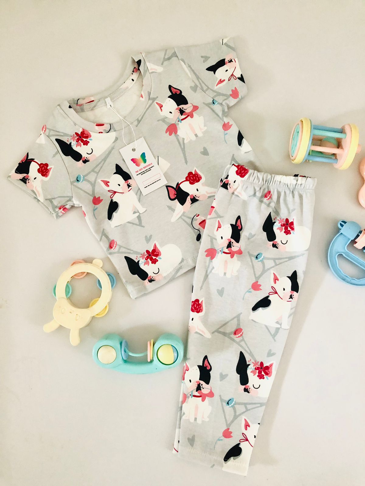 Puppy Printed Grey Short Sleeve PJ