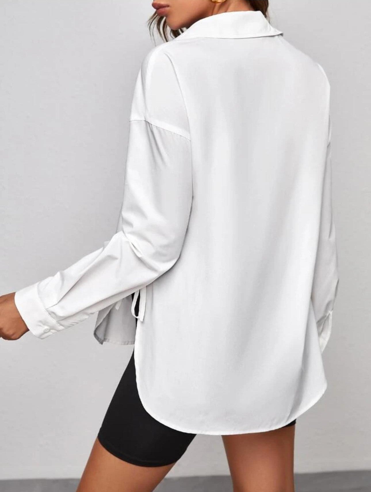 Maternity Drop Shoulder Knot Side Shirt With Long Sleeve - White