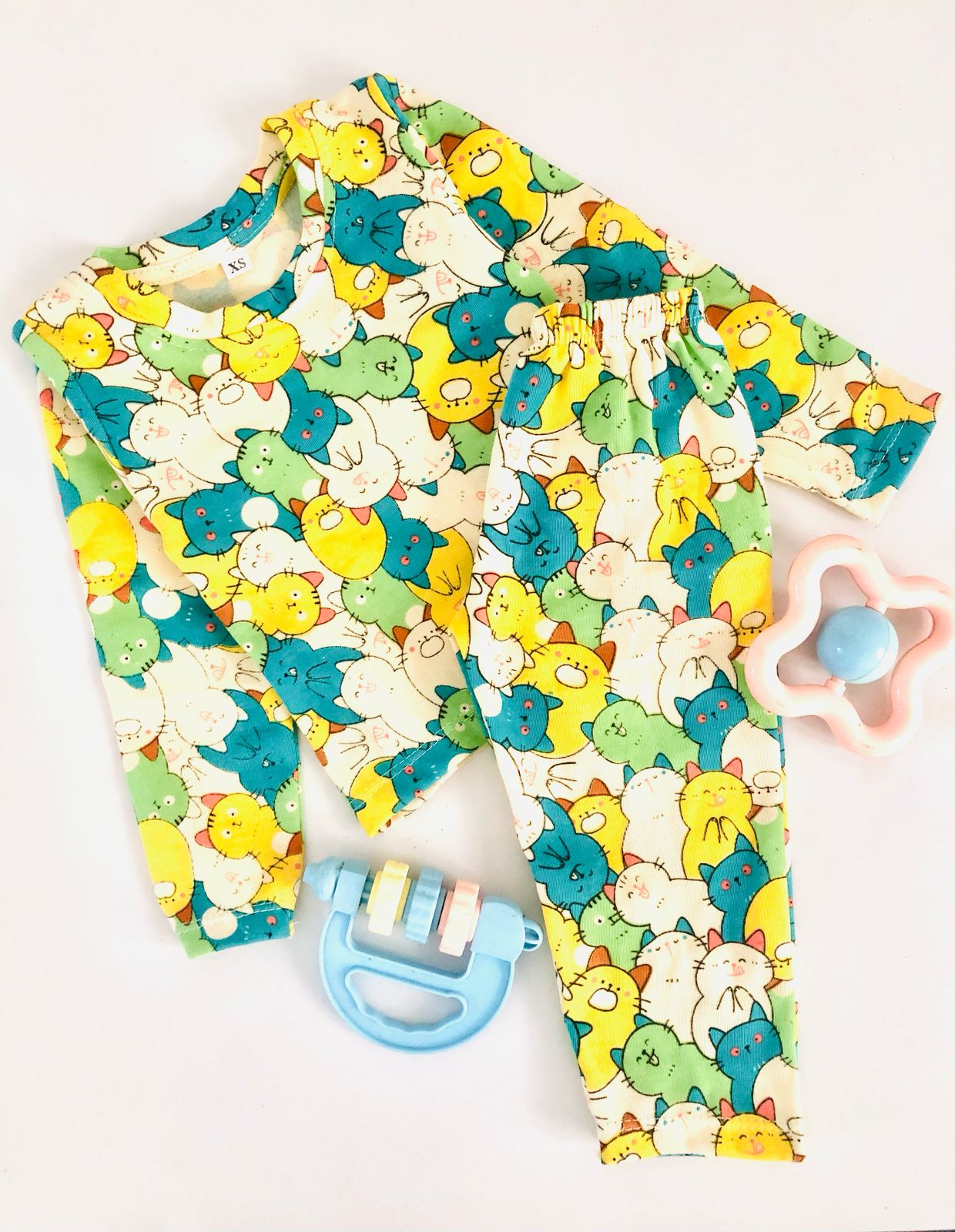 Cat Printed Multicolor Long Sleeve PJ