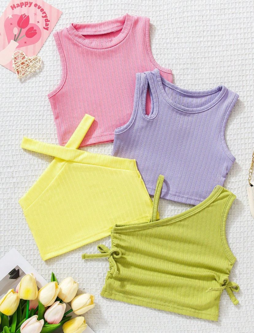 Baby Girls Knitted Solid Cropped Casual Tank Tops