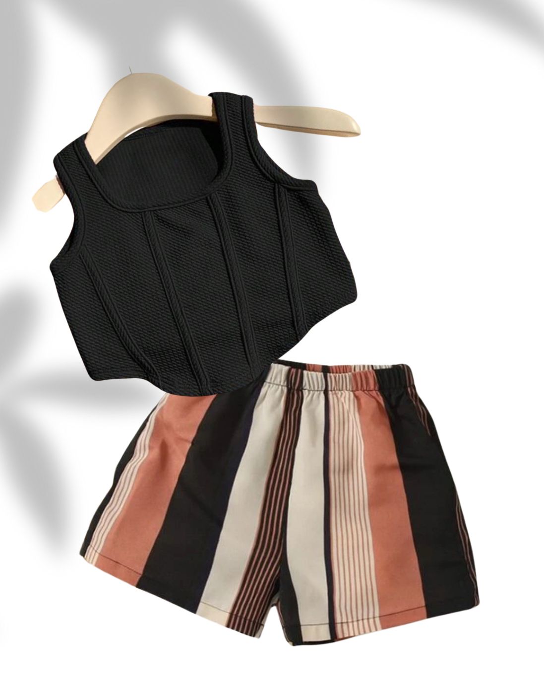 Baby Girls Square Neck Curved Hem Tank Top & Colorblock Striped Shorts Sets