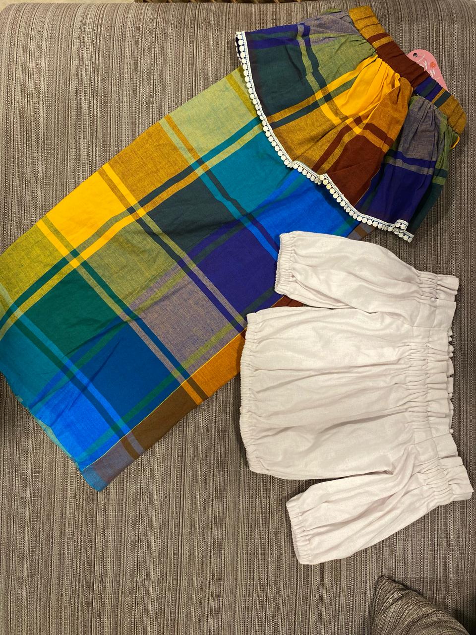 White Blue Checked Redda Hatte | 8-9 Y