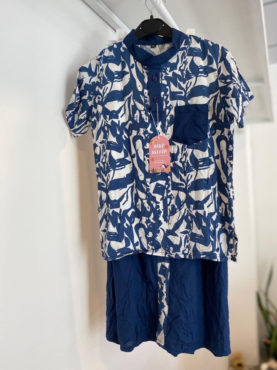 Coral Blue White Sarong & Shirt Set