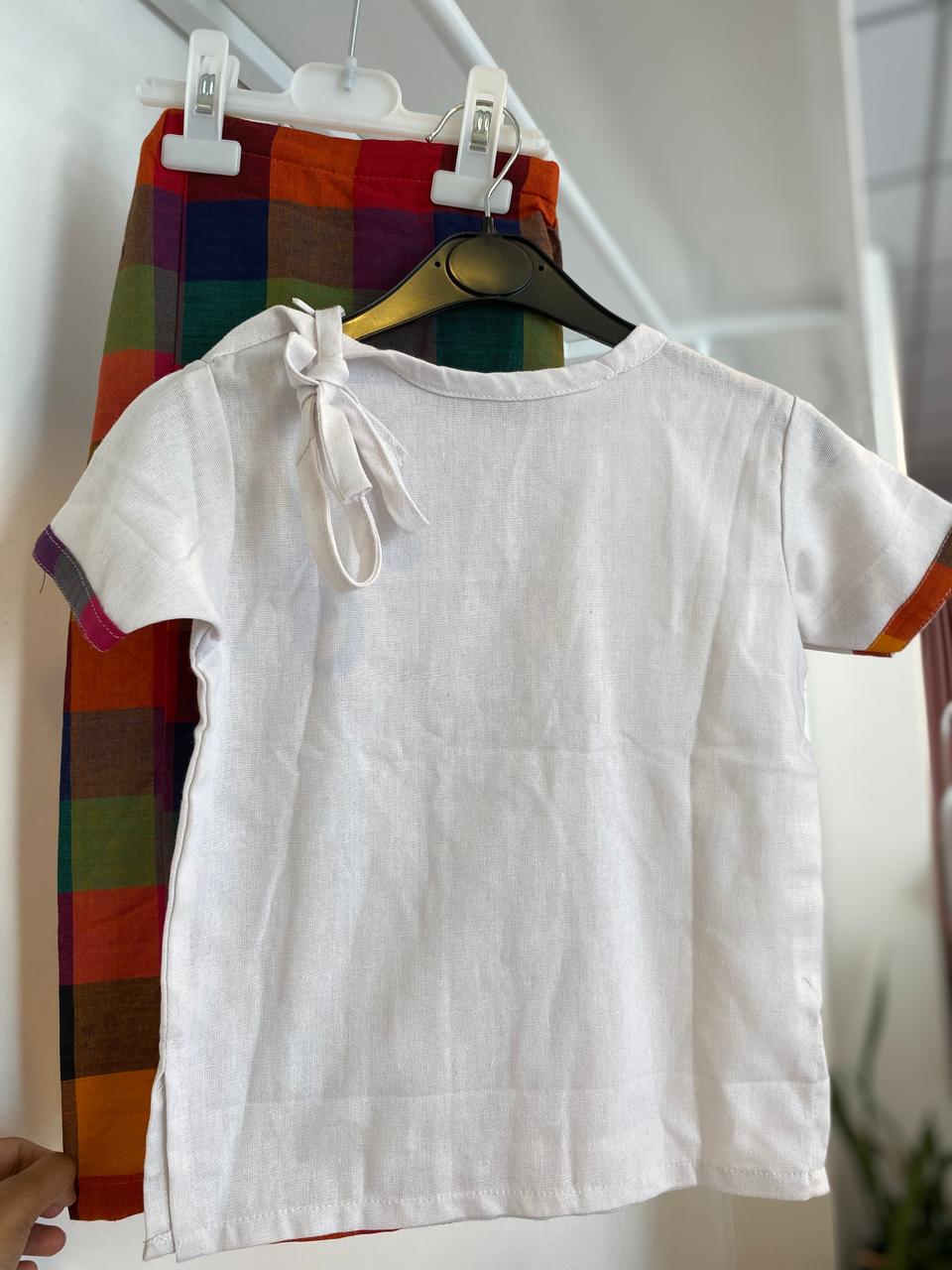 White Multicolor Sarong & Shirt Set | 4-5Y