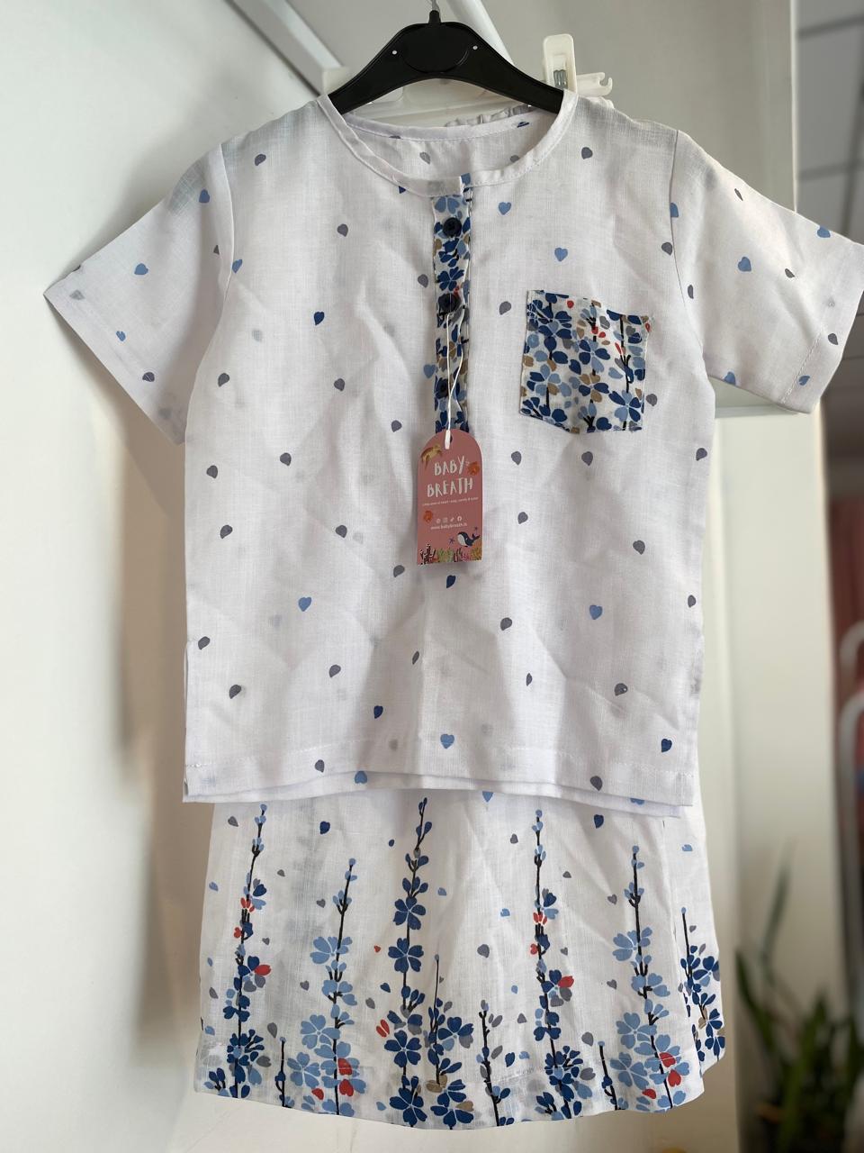 White Blue Heart Sarong & Shirt Set