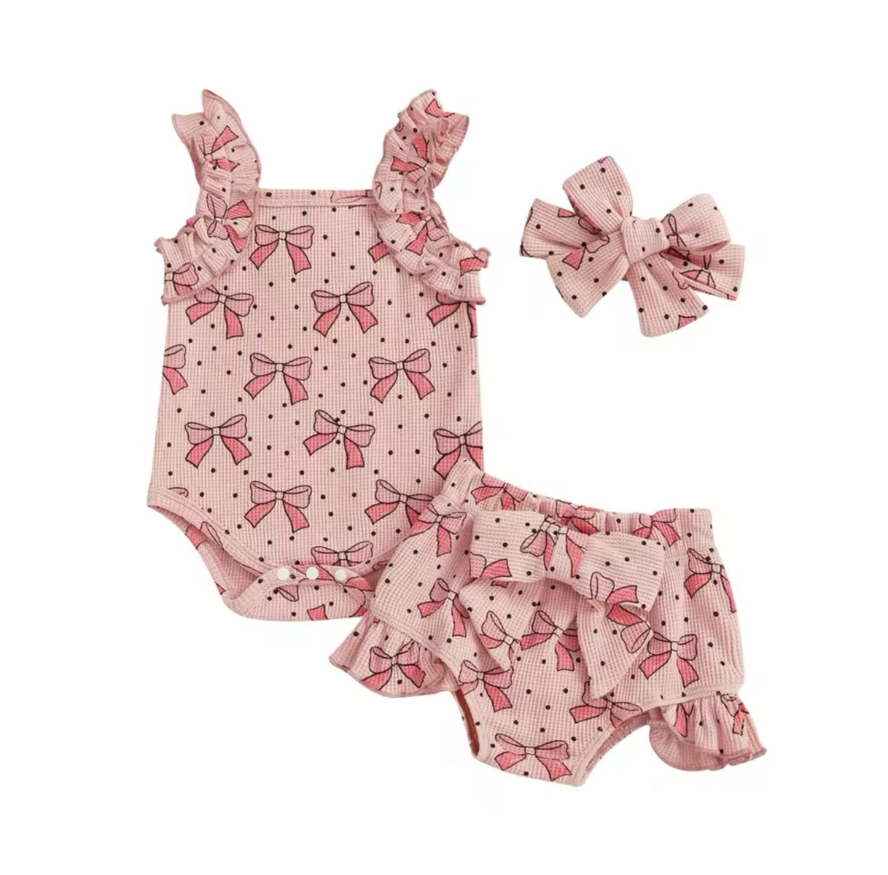 New Born Bowknot Printed 2Pcs Set With Headband