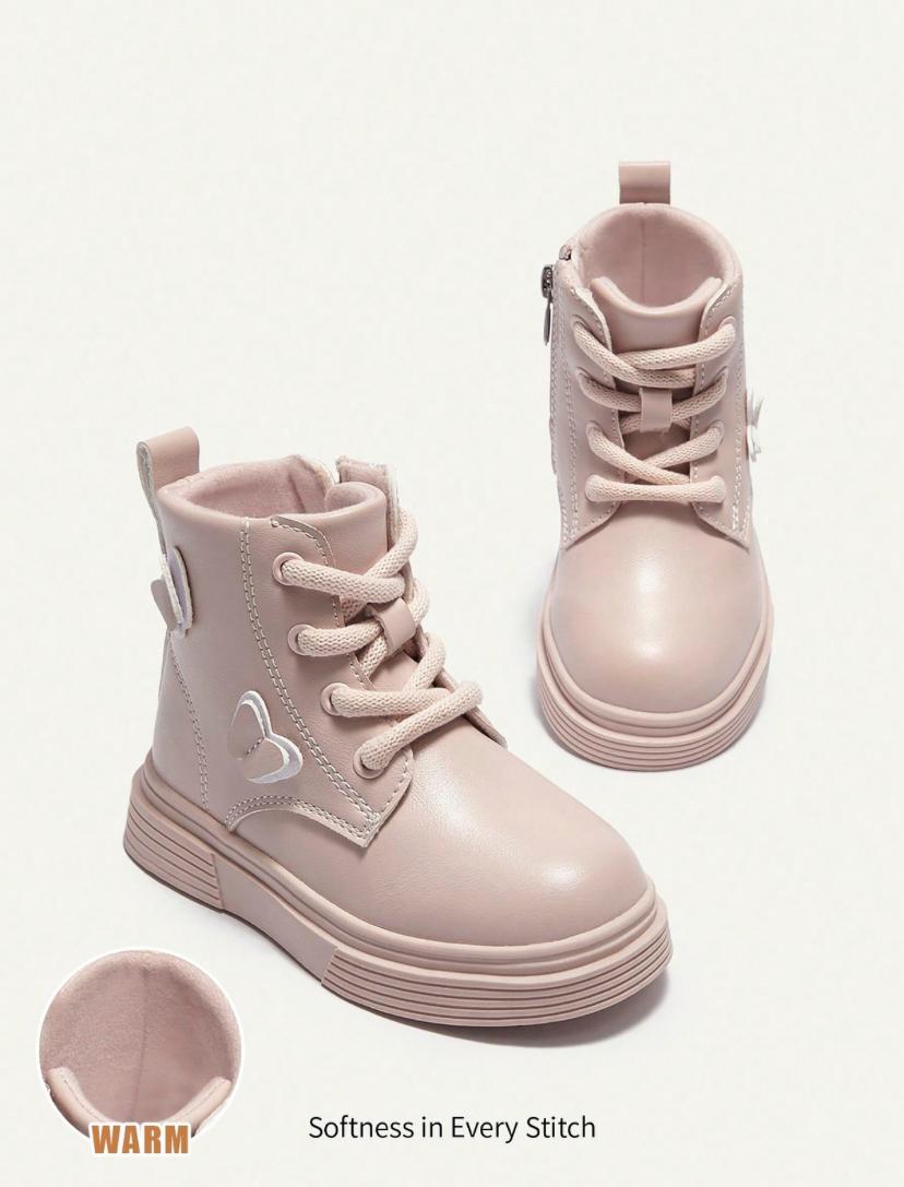 Warm Thermal Lined Fashion Casual Pink Butterfly Princess Flat Ankle Boots