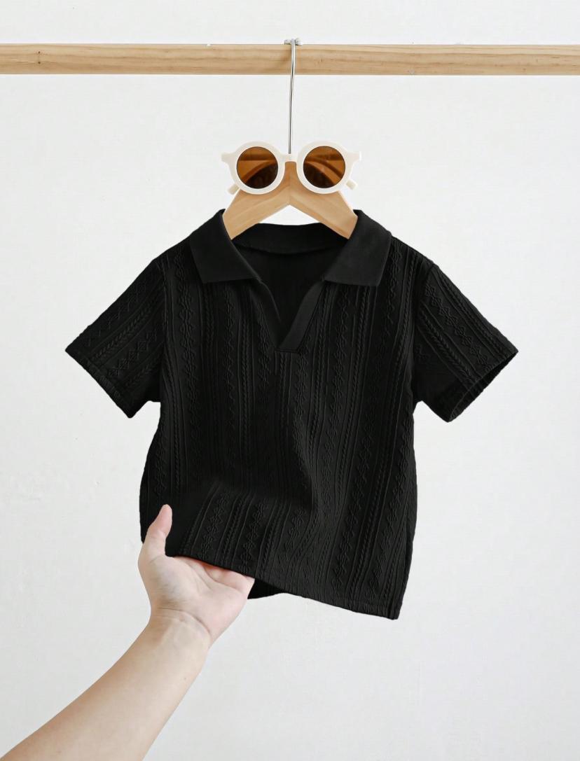 Colorblock Geometric Jacquard Collar Short Sleeve Half Placket Shirt