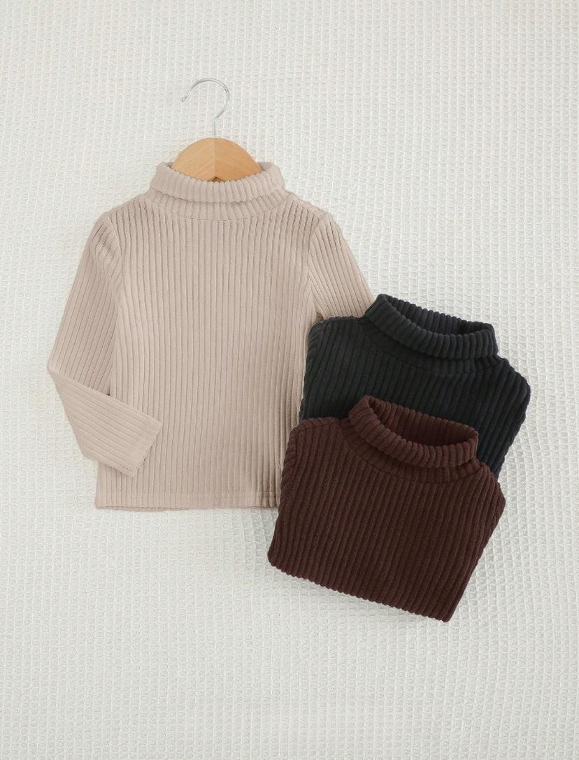 Soft Knit Casual Versatile Stand Collar Long Sleeve Pullover Top | 12-18M