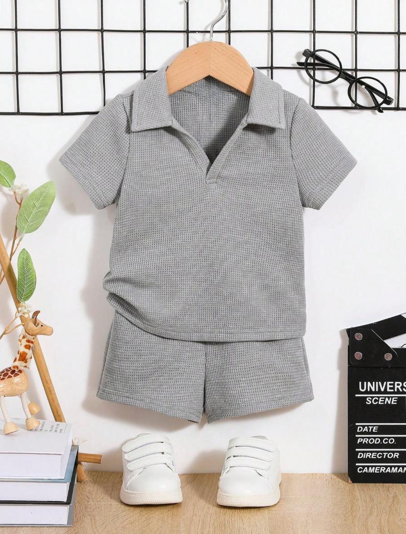 Solid Color Casual Top & Short Set | 2-3Y