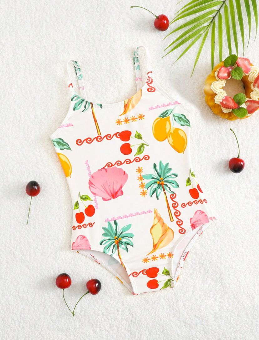 Baby Girls Summer Beach Casual Floral Print One Piece Swimsuit