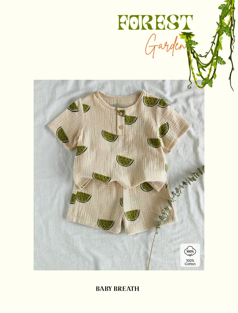 Baby Boys Cute Watermelon Print Short Sleeve T-Shirt & Shorts Set
