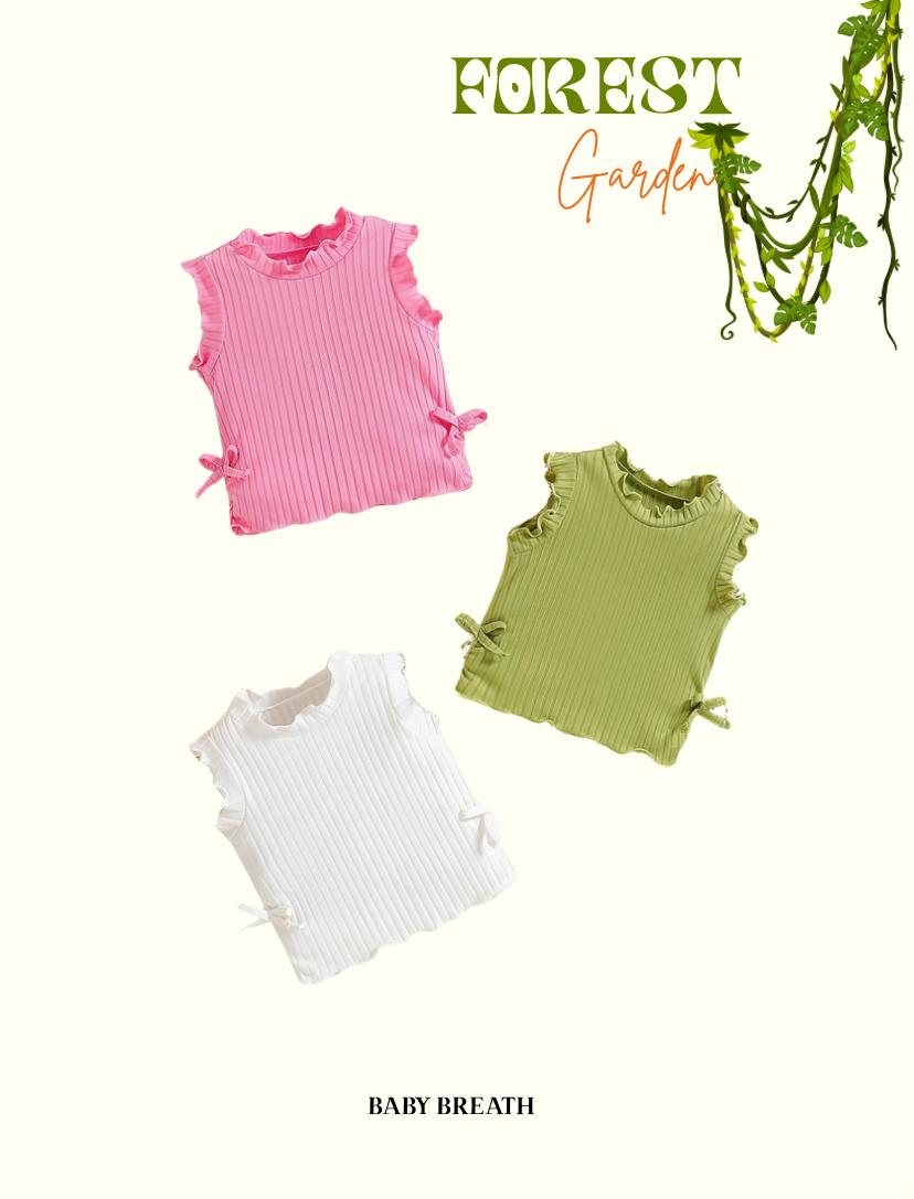 Baby Girls Ruffle Collar Cap Sleeve Solid Color Bowknot Decor Top