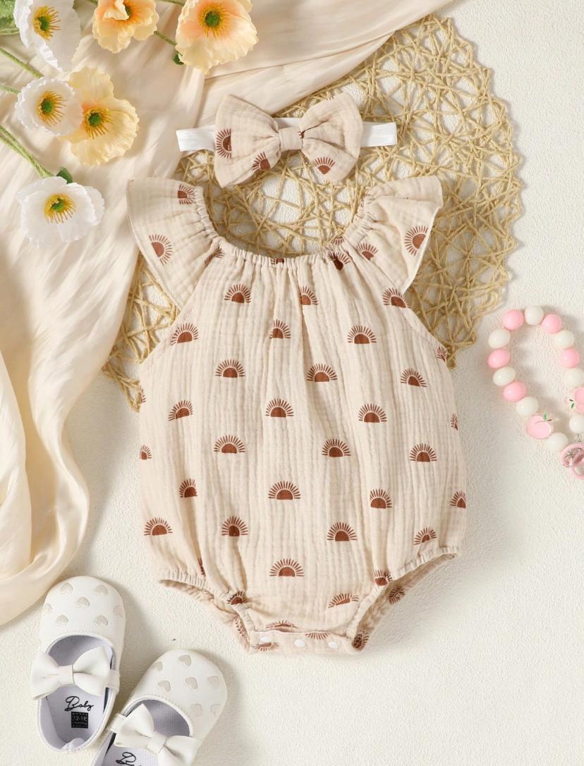 New-born Allover Print Bodysuit & Headband