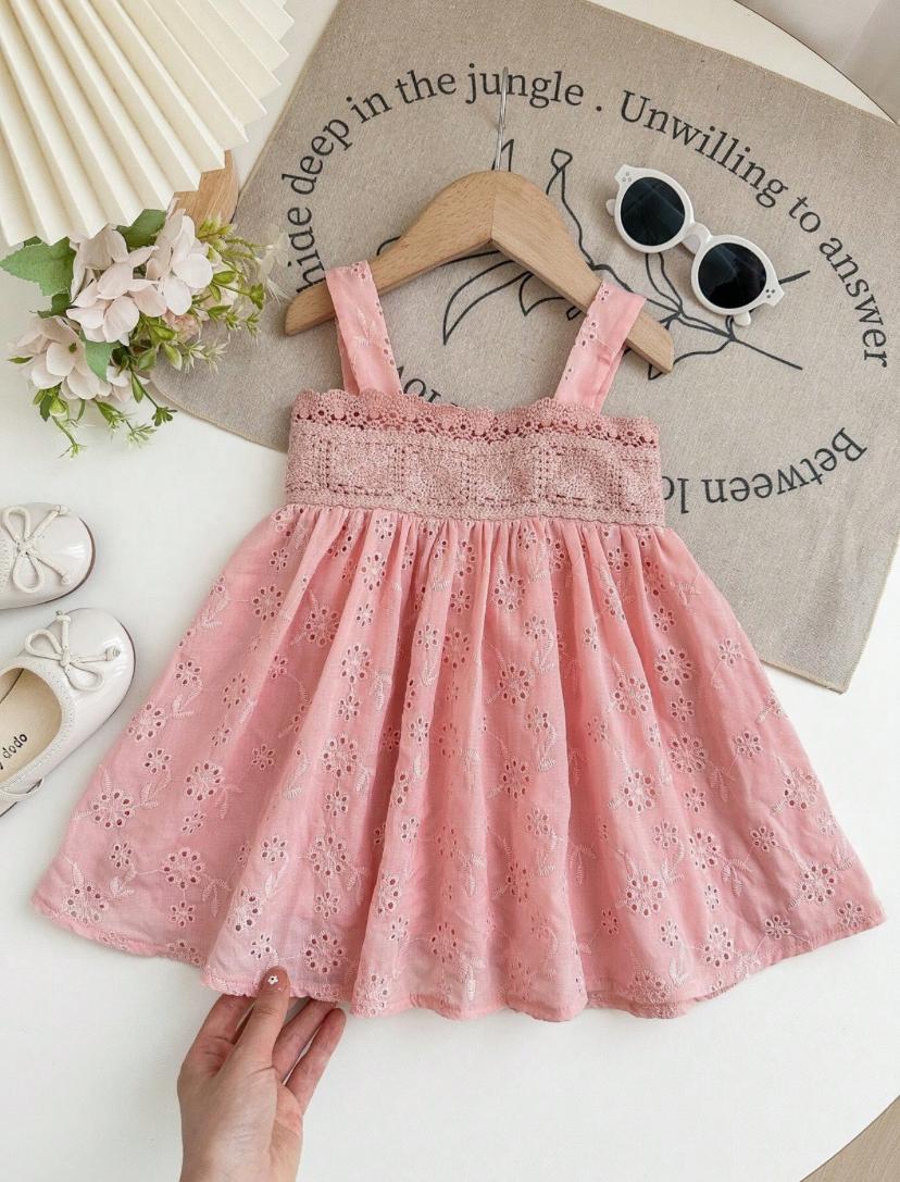 Baby Girls Plain Eyelet Embroidery Dress