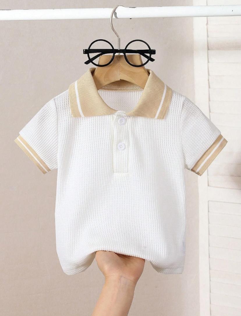 Baby Boys Summer Short Sleeve Ribbed Collar Polo Shirt