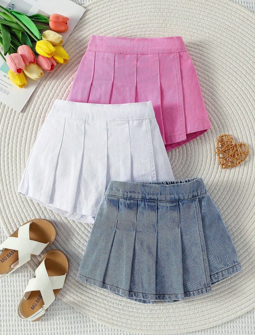 Baby Girls Ruffle Trim Wrap Elastic Waist Comfortable Soft Denim Skorts | 6M - 3Y