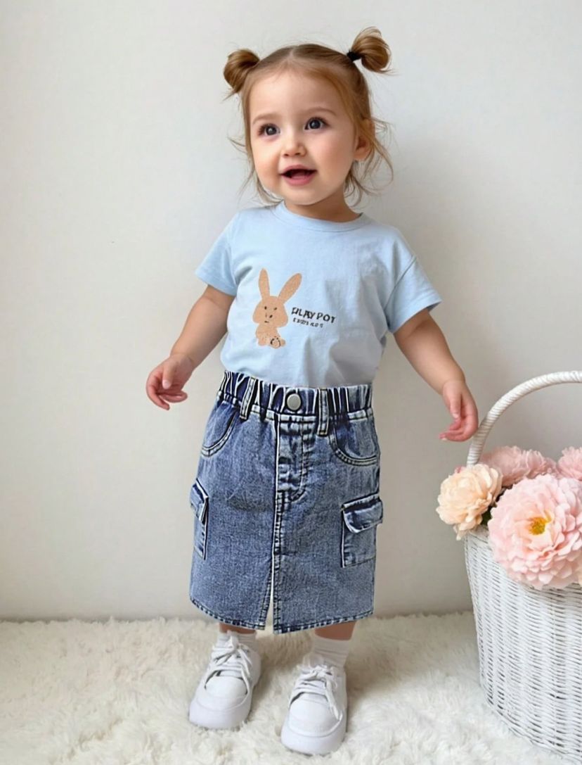 Baby Girls Casual Washed Denim Snug Fit Long Skirt | 6M - 3Y