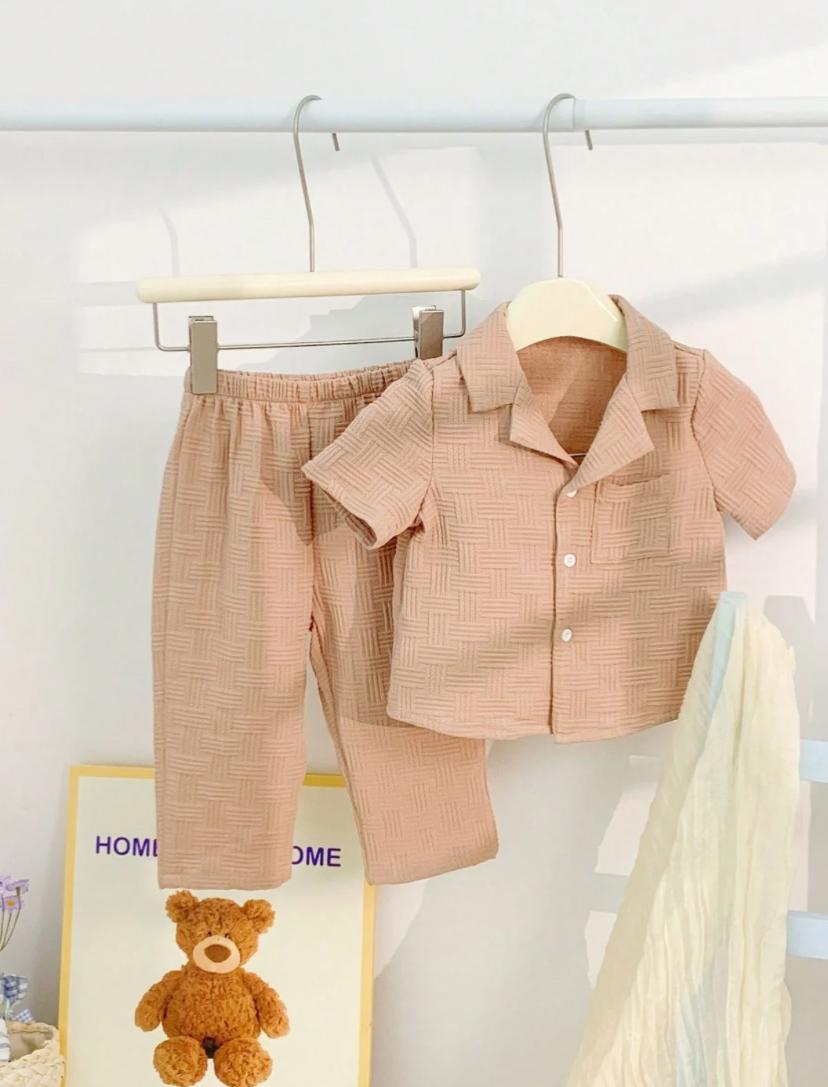 Baby Boys Simple Casual Solid Color Short Sleeve Shirt & Elastic Waist Pants Set | 6M - 3Y